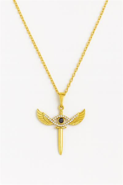 Nazar Göz Kanatlı Kılıç Çelik Kolye