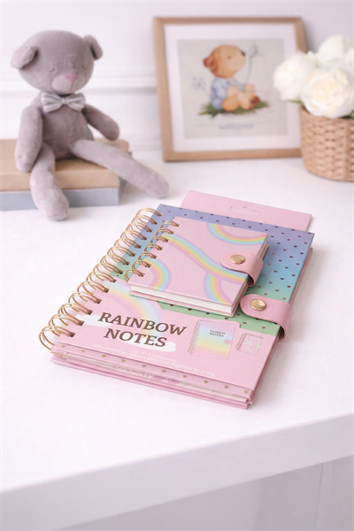 Pembe Çiçekli Mini Defterli  Çıt Çıt Kapak Spiralli Defter