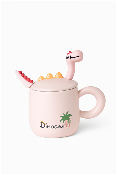 Pembe Dinosour Kapak Kaşıklı Fincan