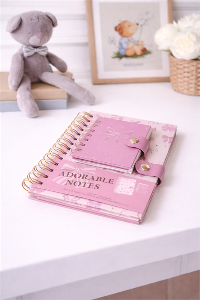 Pembe Fiyonklu Mini Defterli  Çıt Çıt Kapak Spiralli Defter