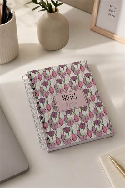 Pembe Lale Çizgili Spiralli Defter 15X20 cm