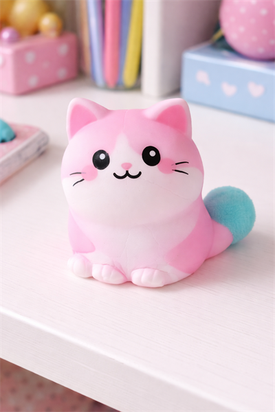 Pembe Oturan Squishy Kedi