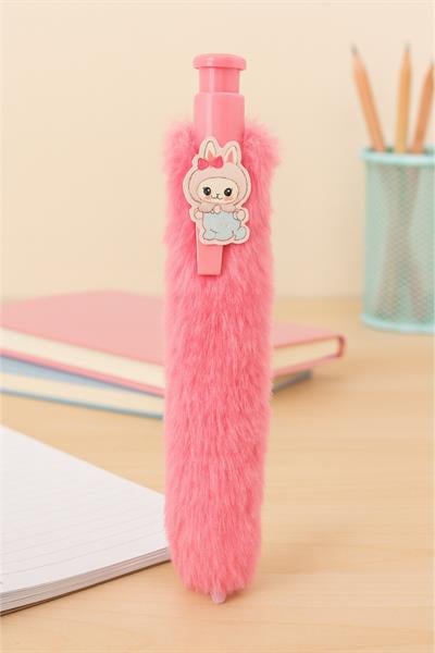 Pembe Peluş Kaplama Labubu Büyük Kalem