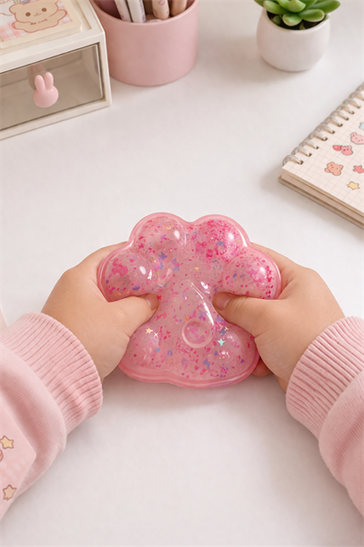 Pembe Şeffaf Yaldızlı Pati Squishy