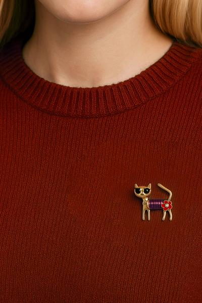 Renkli Çiçek Kedi İğneli Broş