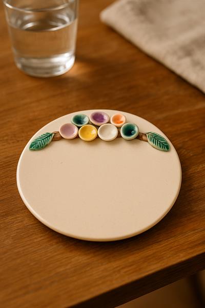 12 Cm Renkli Çiçekli Beyaz Tabak