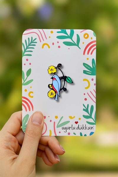 Sarı Çiçekli Mavi Kuş ROZETİ