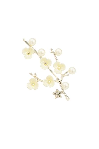 Silver İnci Taşlı Çiçekli İğneli Broş