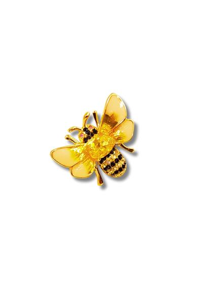 Siyah Beyaz Taşlı Arı İğneli Broş