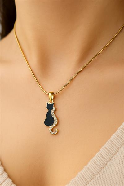 SİYAH TAŞLI KURUKLU KEDİ KOLYE