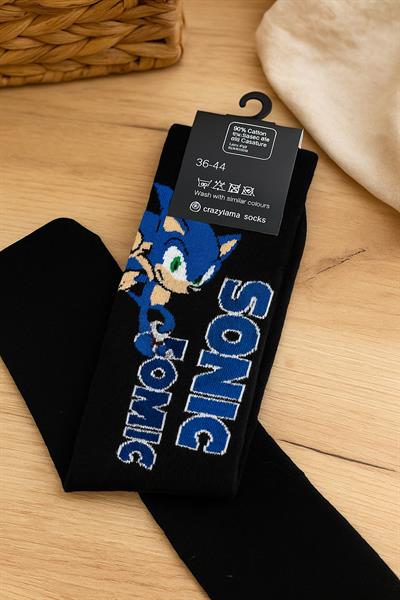 Sonic Tam Boy Desen Siyah Desenli Çorap  36-44