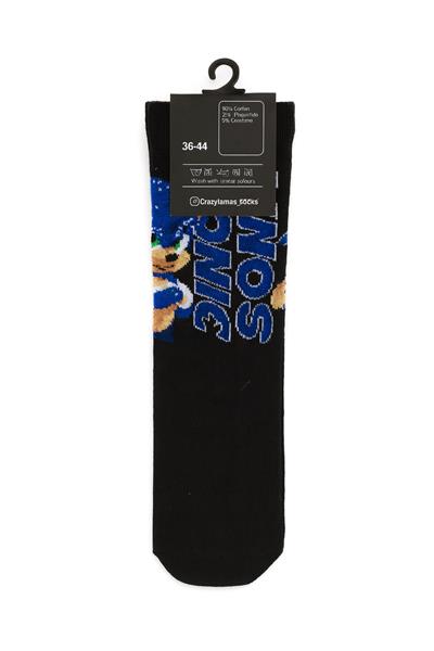 Sonic Tam Boy Desen Siyah Desenli Çorap  36-44
