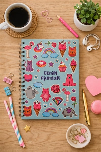 Spiralli Mavi Zemin Benim Ajandam Stickerlı Plan Ajandası 18x25cm