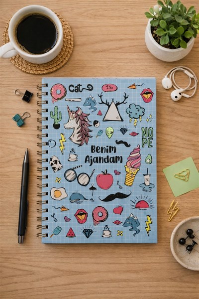 Spiralli Mavi Zemin Benim Ajandam Stickerlı Plan Ajandası 18x25cm
