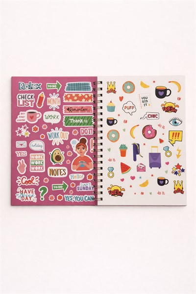 Spiralli Pembe Zemin Benim Ajandam Stickerlı Plan Ajandası 18x25cm