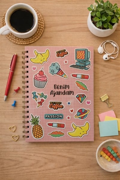 Spiralli Pudra Zemin Benim Ajandam Stickerlı Plan Ajandası 18x25cm