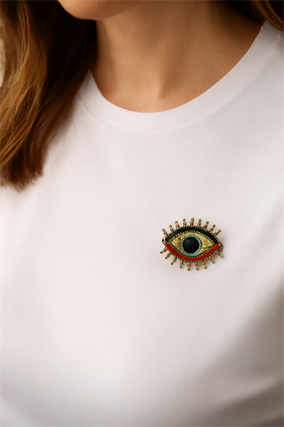 TAŞLI RENKLİ GÖZ İĞNELİ BROŞ