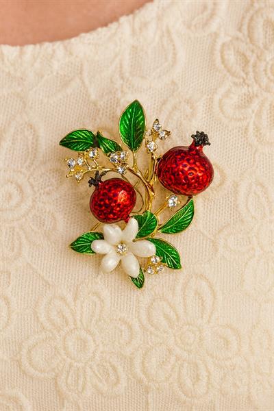 Taşlı Yapraklı İncir İğneli  Broş