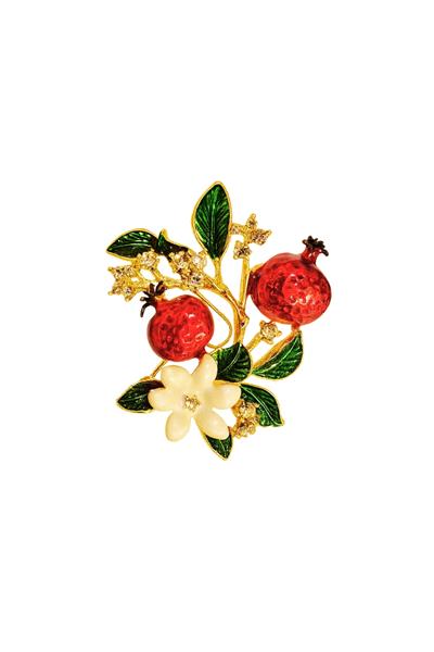 Taşlı Yapraklı İncir İğneli  Broş