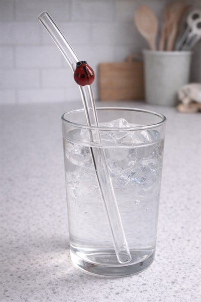 Tombul Uğur Böcek Figürlü Cam Pipet