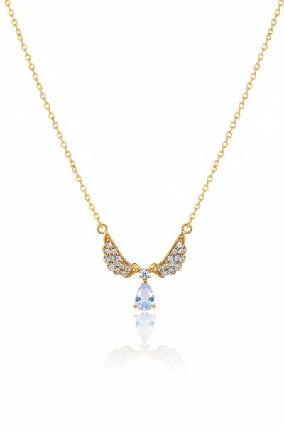 Turkuaz Taşlı Melek Kanatlı Çelik Kolye