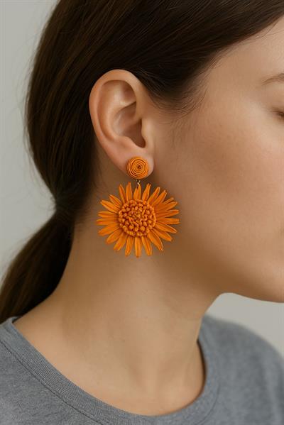 TURUNCU HASIR ÇİÇEK KÜPE