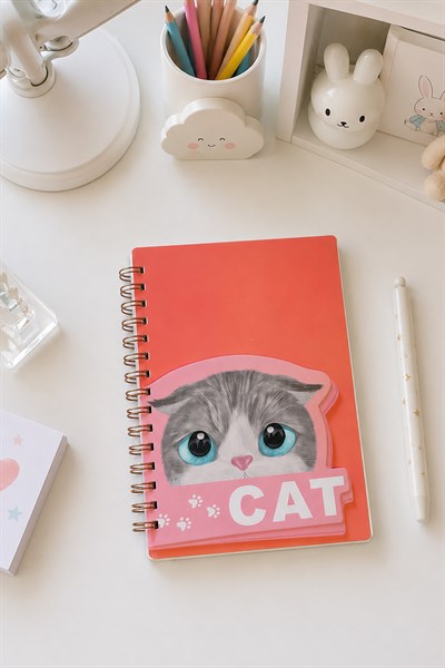 Turuncu Kapaklı  Kedi Kapaklı Spiral Defter