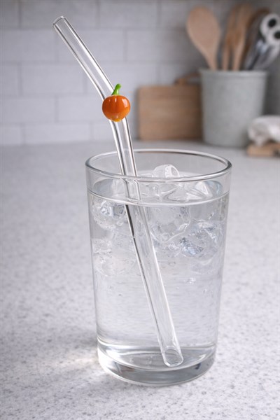 Turuncu Meyve Figürlü Cam Pipet