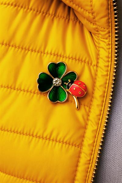 Uğur Böcekli 4 Yapraklı Yonca Figürlü İğneli Broş