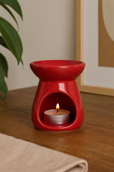 Kırmızı Yaprak Oymalı Seramik Buhurdanlık