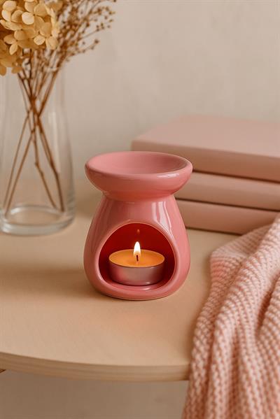 Pembe Yaprak Oymalı Seramik Buhurdanlık