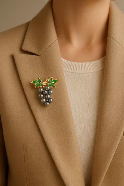 Yapraklı Salkım Üzüm İğneli Broş