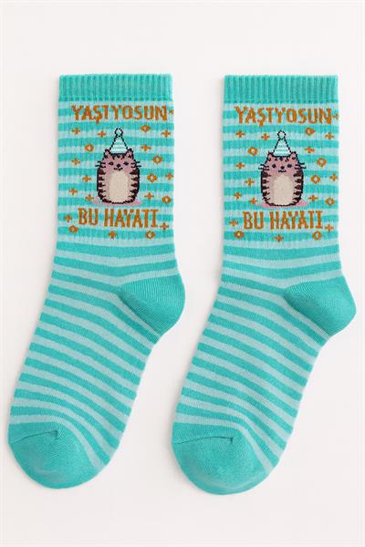 Yaşıyorsun Bu Hayatı Yeşil Desenli Çorap  36-44