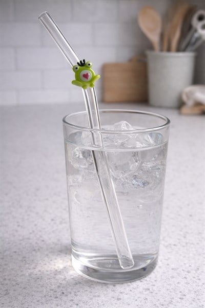 Yeşil Kalpli Kurbağa Figürlü Cam Pipet