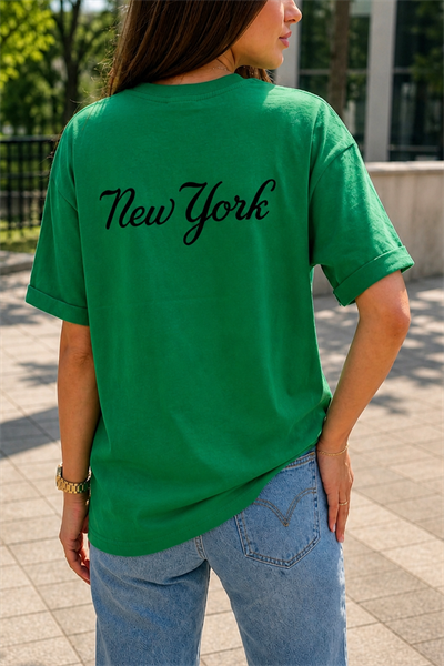 YEŞİL NEW YORK BASKILI T SHIRT S