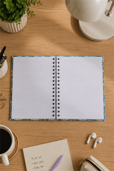 Yeşil Papatya Çizgili Spiralli Defter 15X20 cm