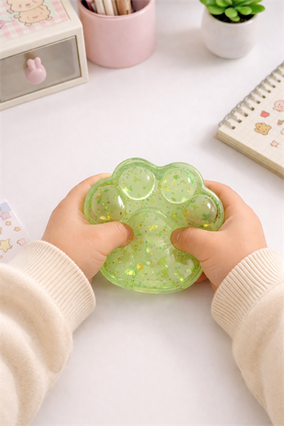 Yeşil Şeffaf Yaldızlı Pati Squishy