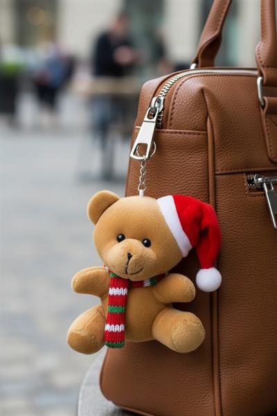 Yılbaşı Şapkalı Kahverengi Peluş Ayı Anahtarlık