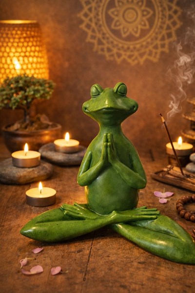 Yoga Yapan Kurbağa Dekoratif Biblo 40 Cm