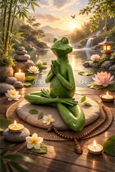 Yoga Yapan Kurbağa Dekoratif Biblo 40 Cm