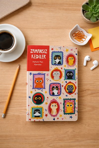 Zamansız Kediler Stickerlı Haftalık Plan Ajandası 15X21cm(Tablo)