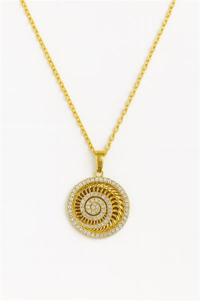 Zirkon Döner Taşlı Madalyon Çelik Kolye