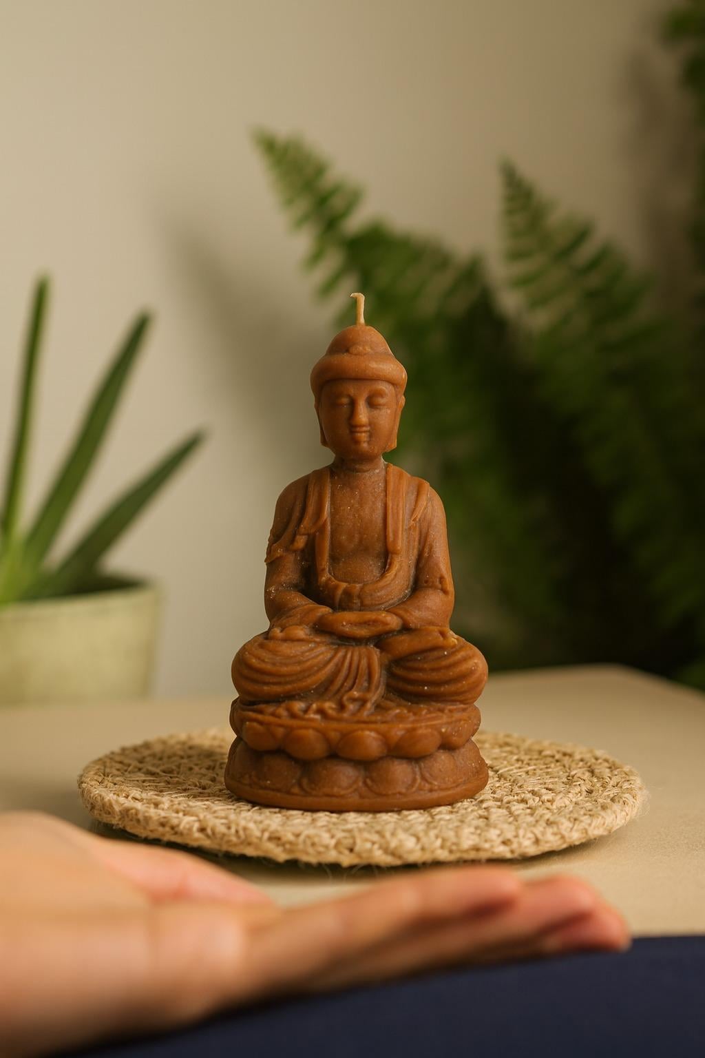 10 Cm Kahverengi Buddha Heykeli Balmumu Mum
