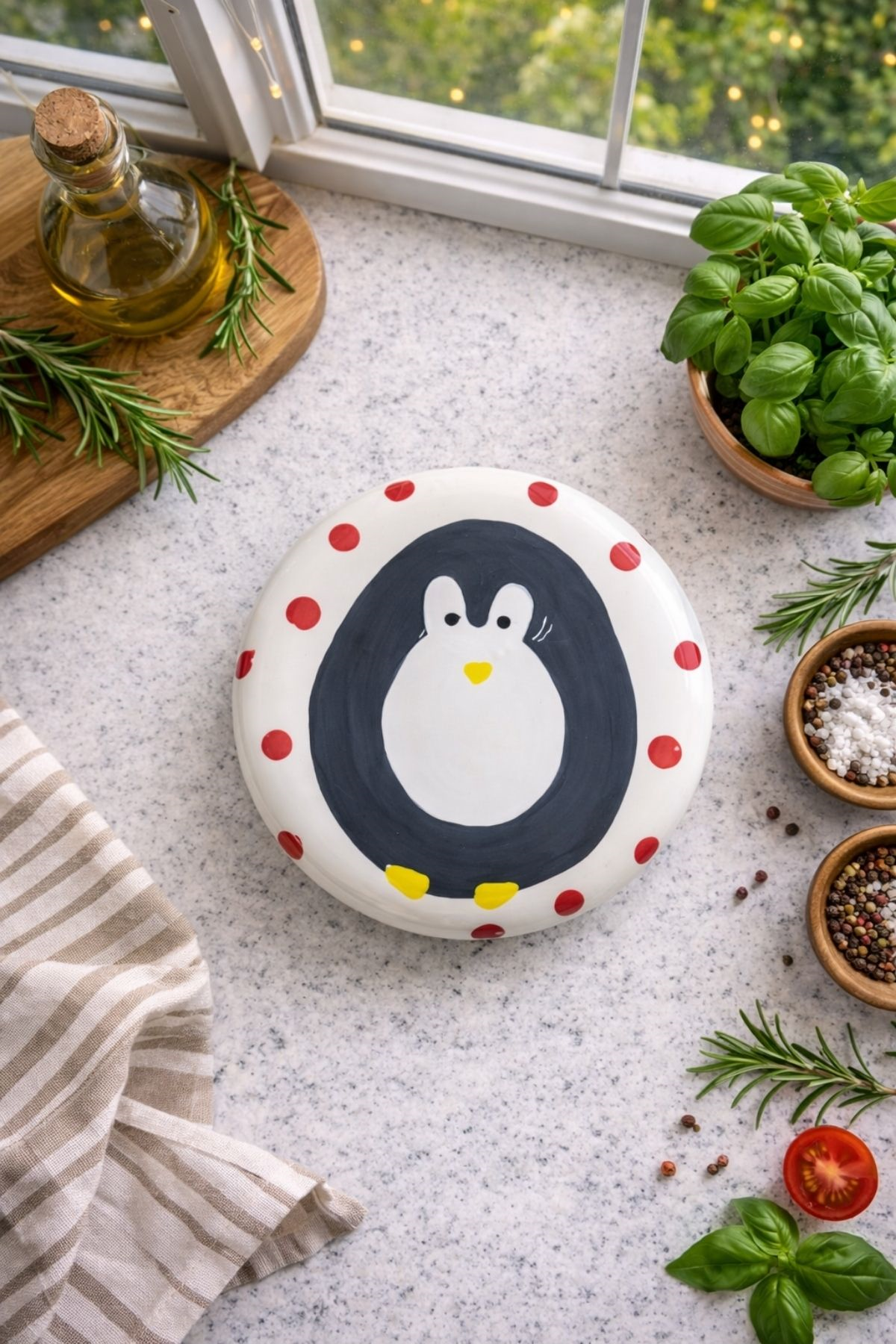 15 Cm Benekli Penguen Seramik Sunum Tabağı