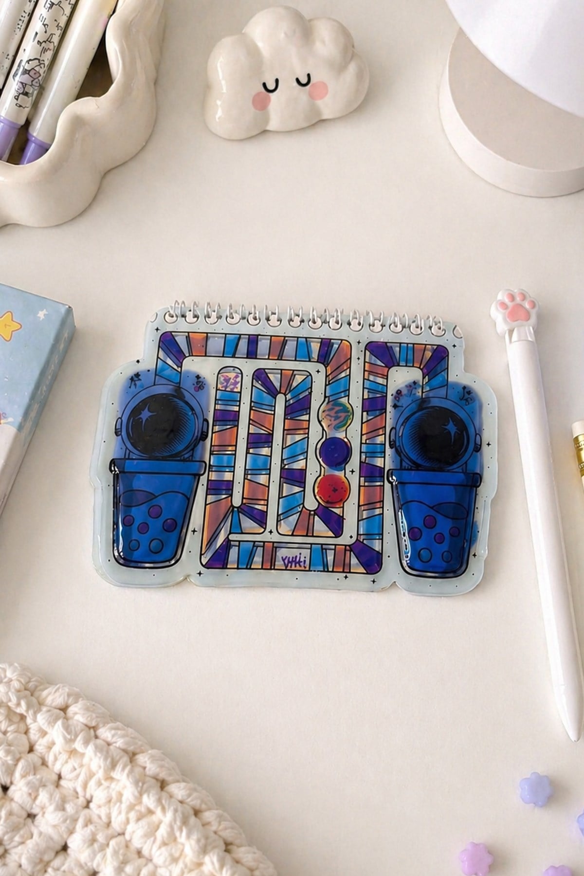 15 Cm Spiral Sulu İkili Astranot Bardak Tasarım Defter Çizgili Defter