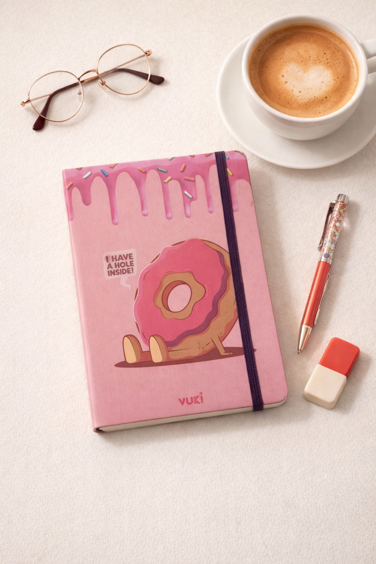 19 Cm Pembe Oturan Donut Lastikli Çizgisiz Defter
