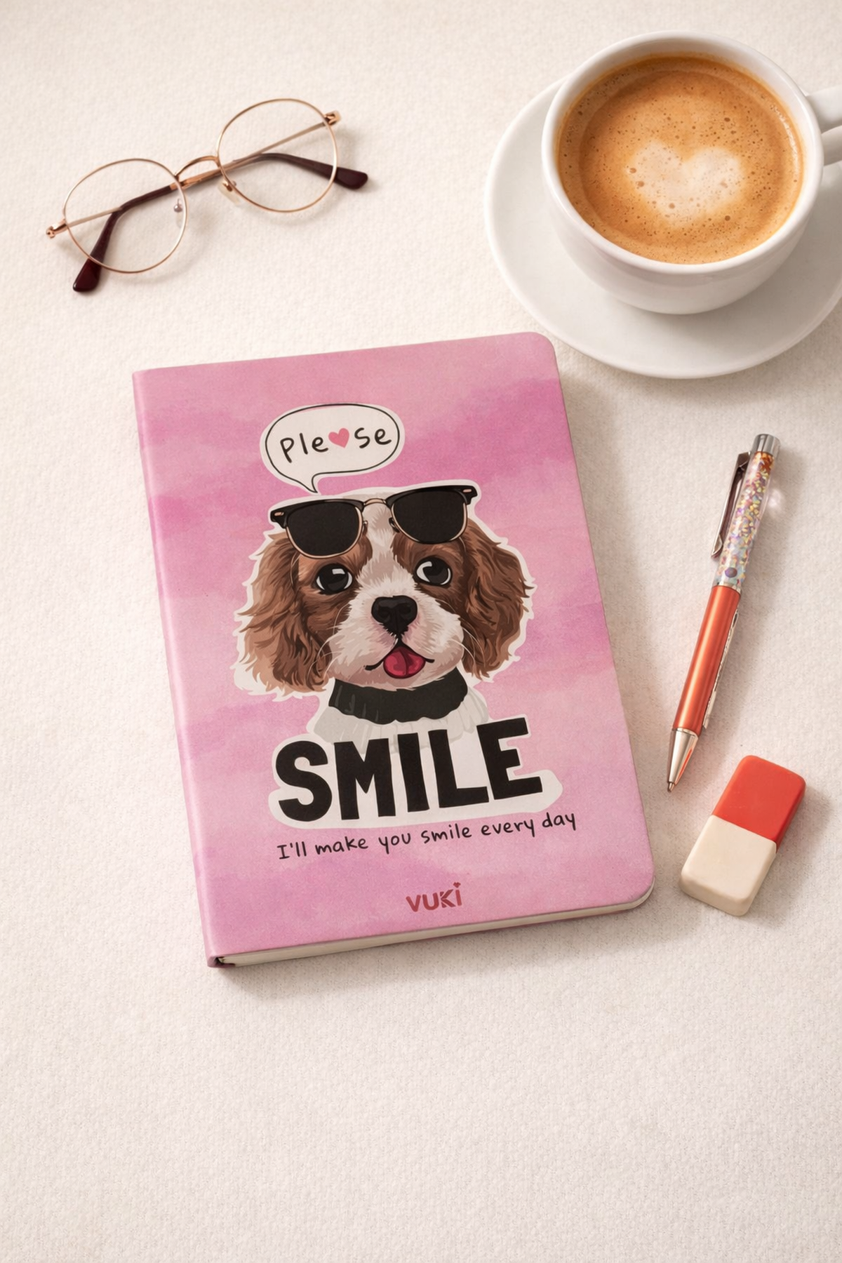 19 Cm Pembe Please Smile Köpek Lastikli Çizgisiz Defter