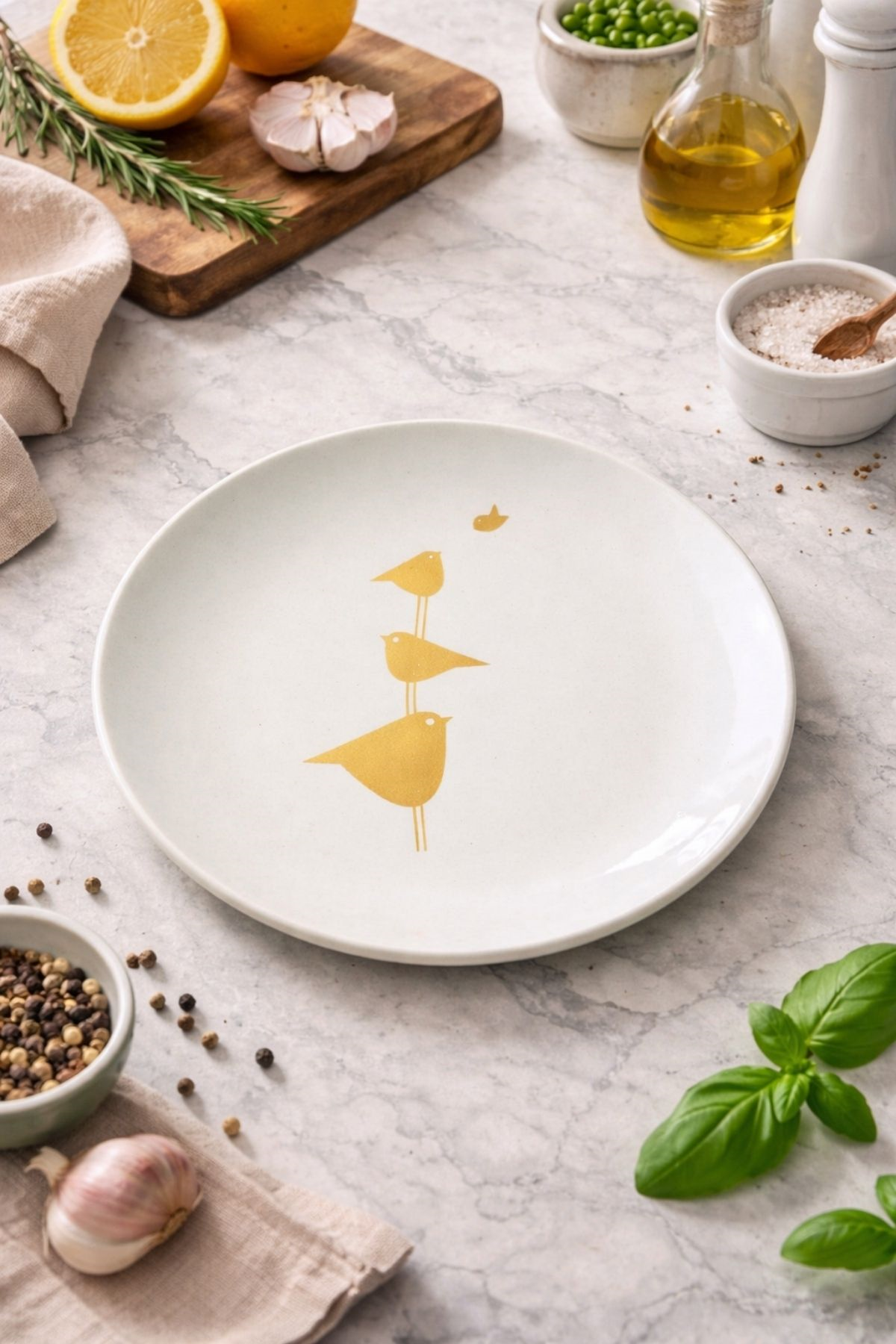 20 Cm Altın Sarısı 3 Kuş Pasta Tabağı