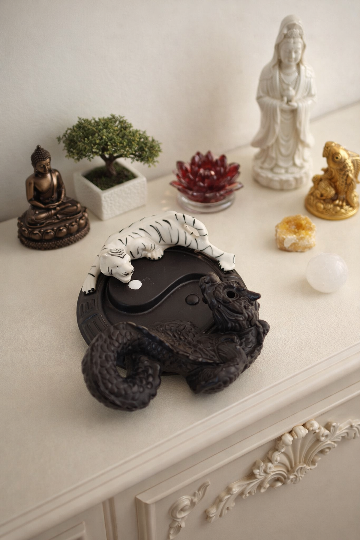 20 Cm Beyaz Kaplan ve Ejderha Geri Akış Tütsülük