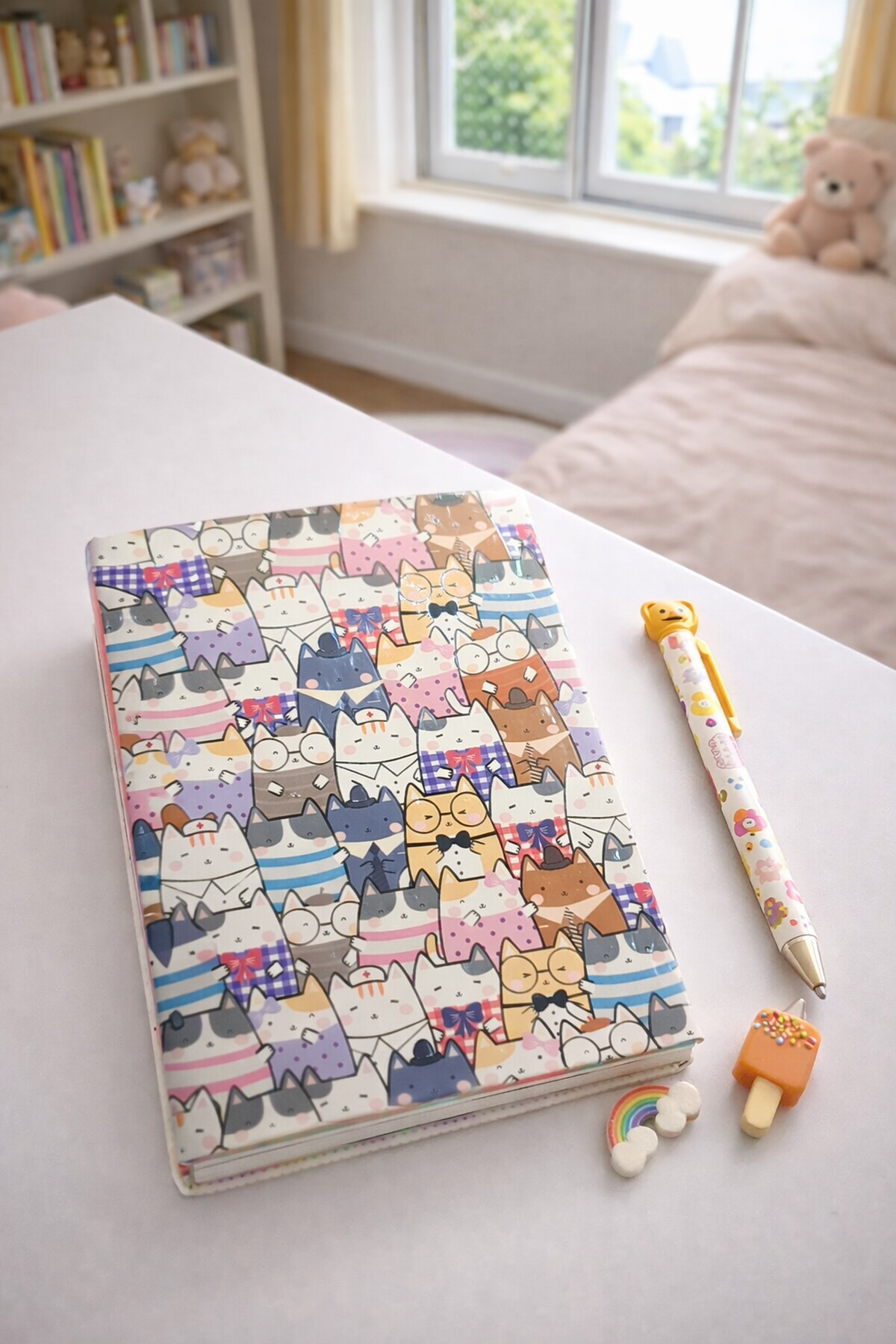 20 Cm Karışık Renk Kedi Figürlü Çizgili Defter